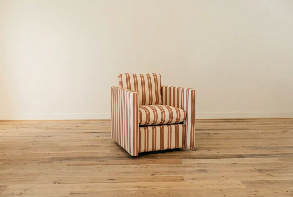 Winnie Swivel Chair in Sorbet Stripe, three-quarter view