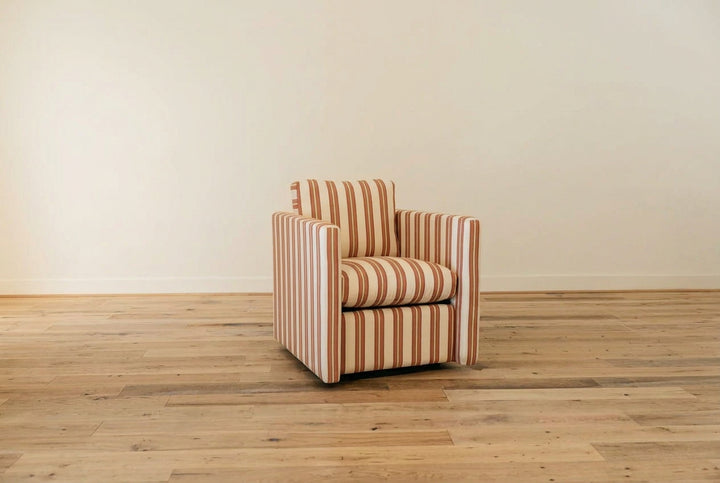 Winnie Swivel Chair in Sorbet Stripe, three-quarter view