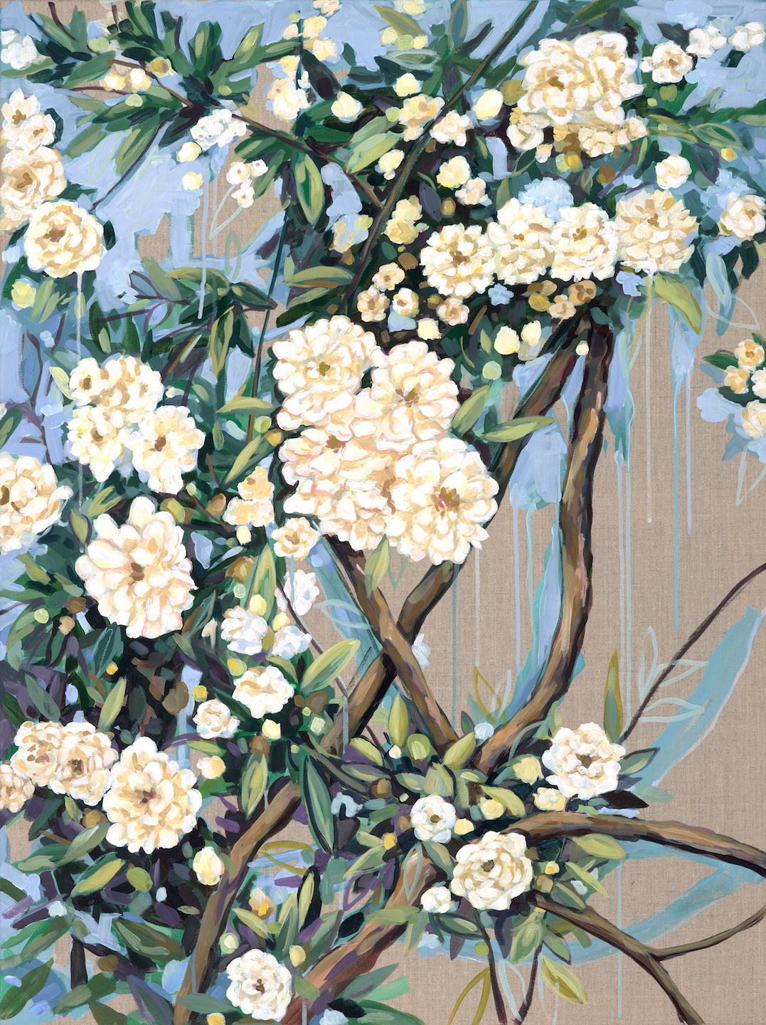 "Lady Banks Rose on Linen"