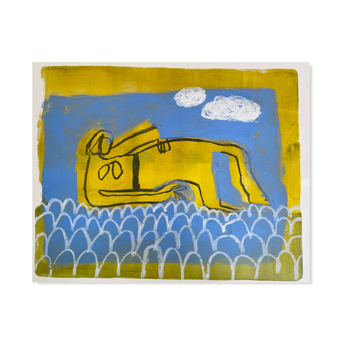 "Woman Lying Under Two White Clouds"