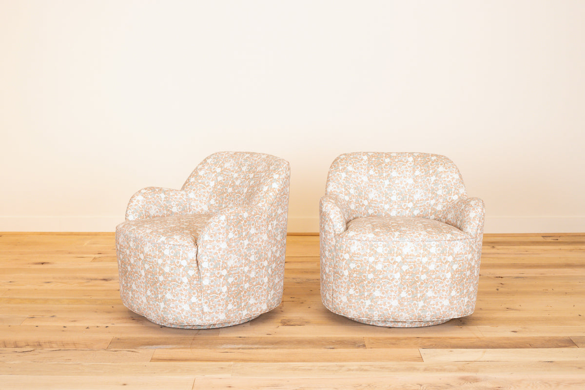 Bitty Swivel Chair in LuRu Home Hua, Peony, pair
