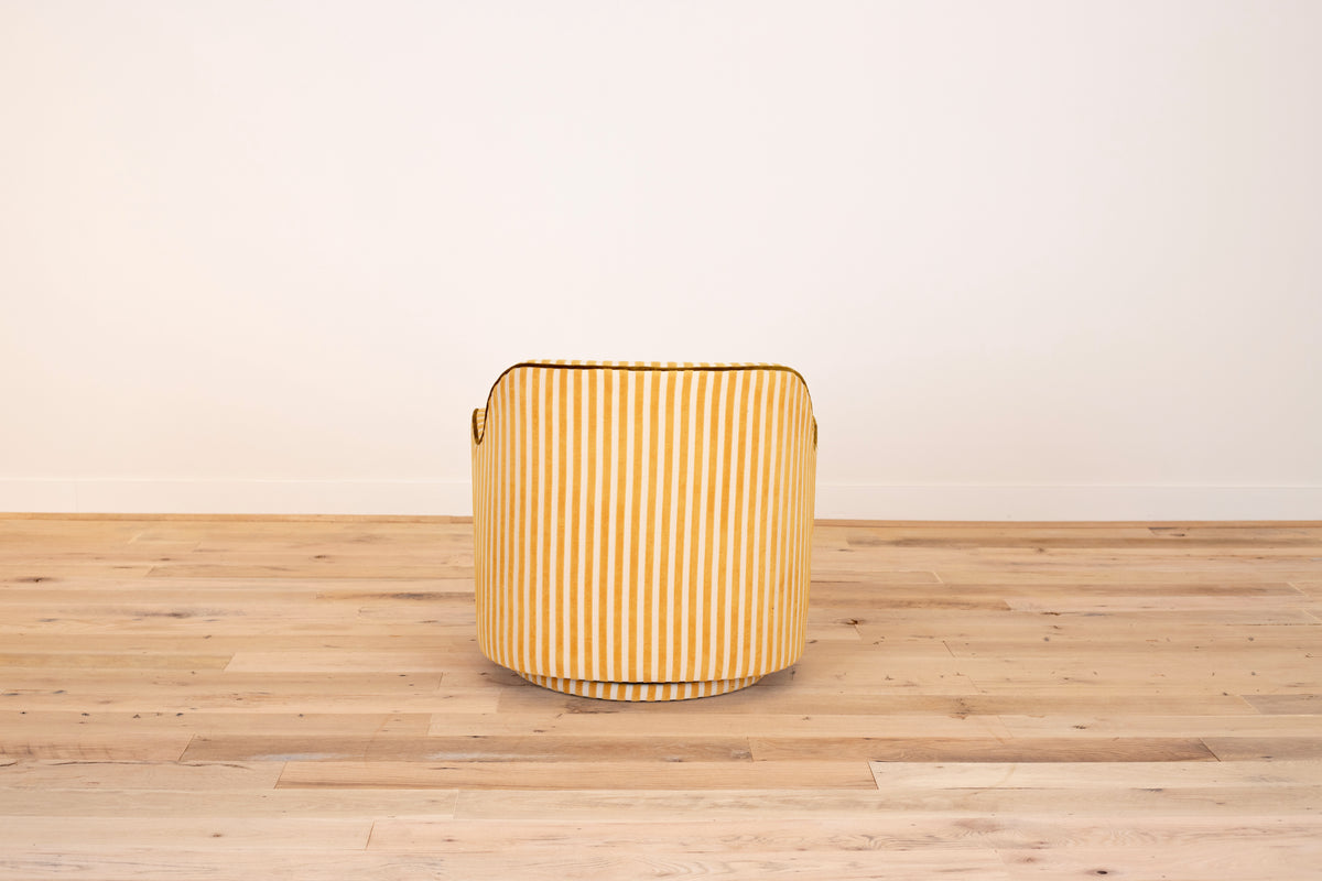 Bitty Swivel Chair in Saffron Stripe with olive welt