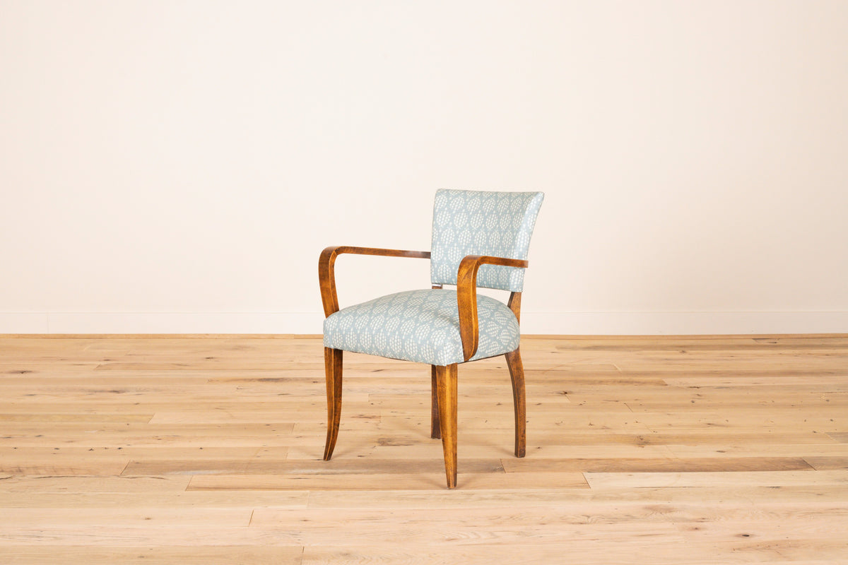 French bridge armchair in Ferran Textiles Bursa Willow, Slate, three-quarter view