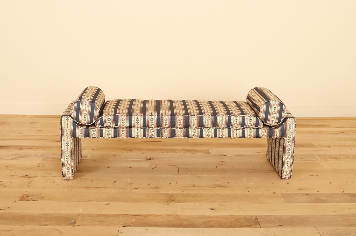 Georgia Bench in Barneby Gates Folk Stripe, Navy, front view