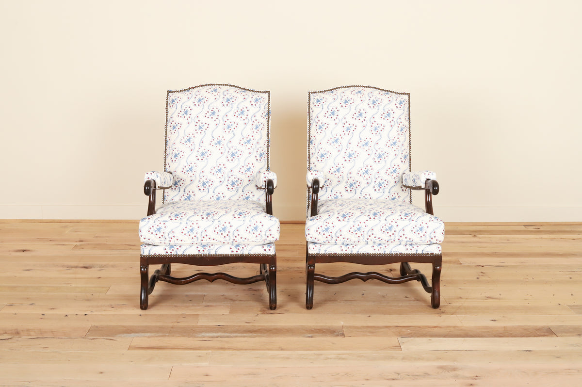 Pair of Louis XIII os-de-mouton armchairs in Fete Home by Jen Potter, front