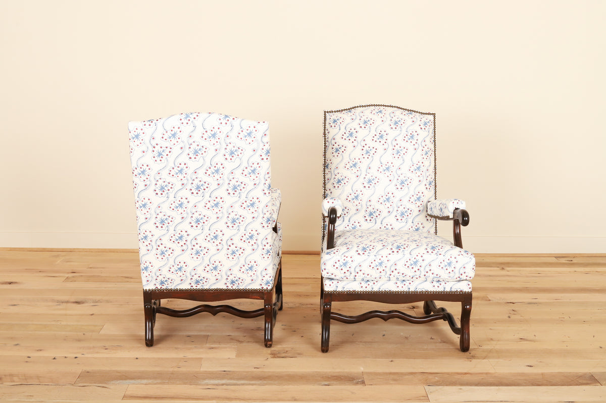 Pair of Louis XIII os-de-mouton armchairs in Fete Home by Jen Potter, front and back