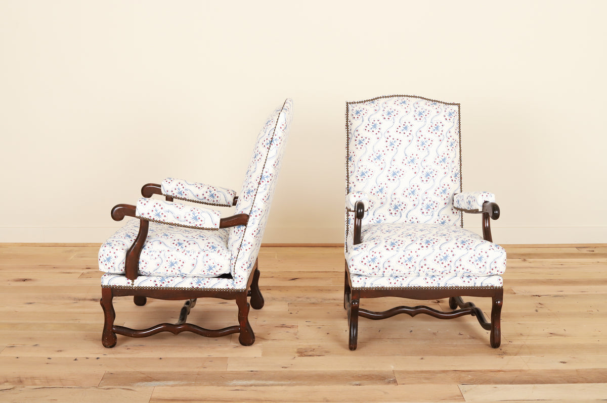 Pair of Louis XIII os-de-mouton armchairs in Fete Home by Jen Potter, side
