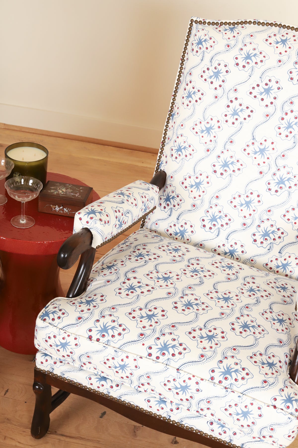 Louis XIII os-de-mouton armchair in Fete Home by Jen Potter, detail