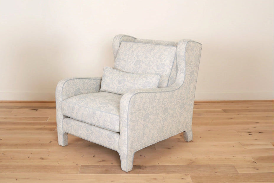 Muriel Chair in LuRu Home Prussian Carp, Spring, three-quarter view