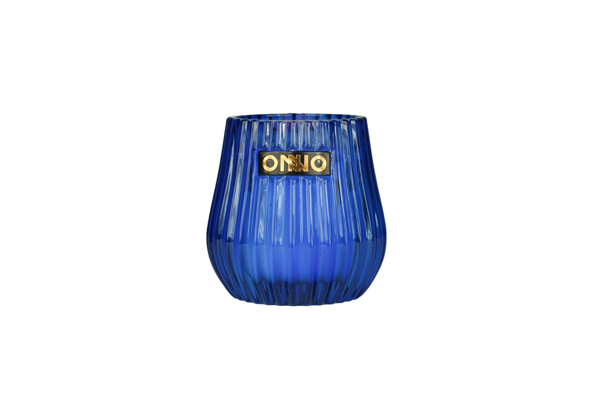 Onno candle in blue ribbed glass, Blue Sunset