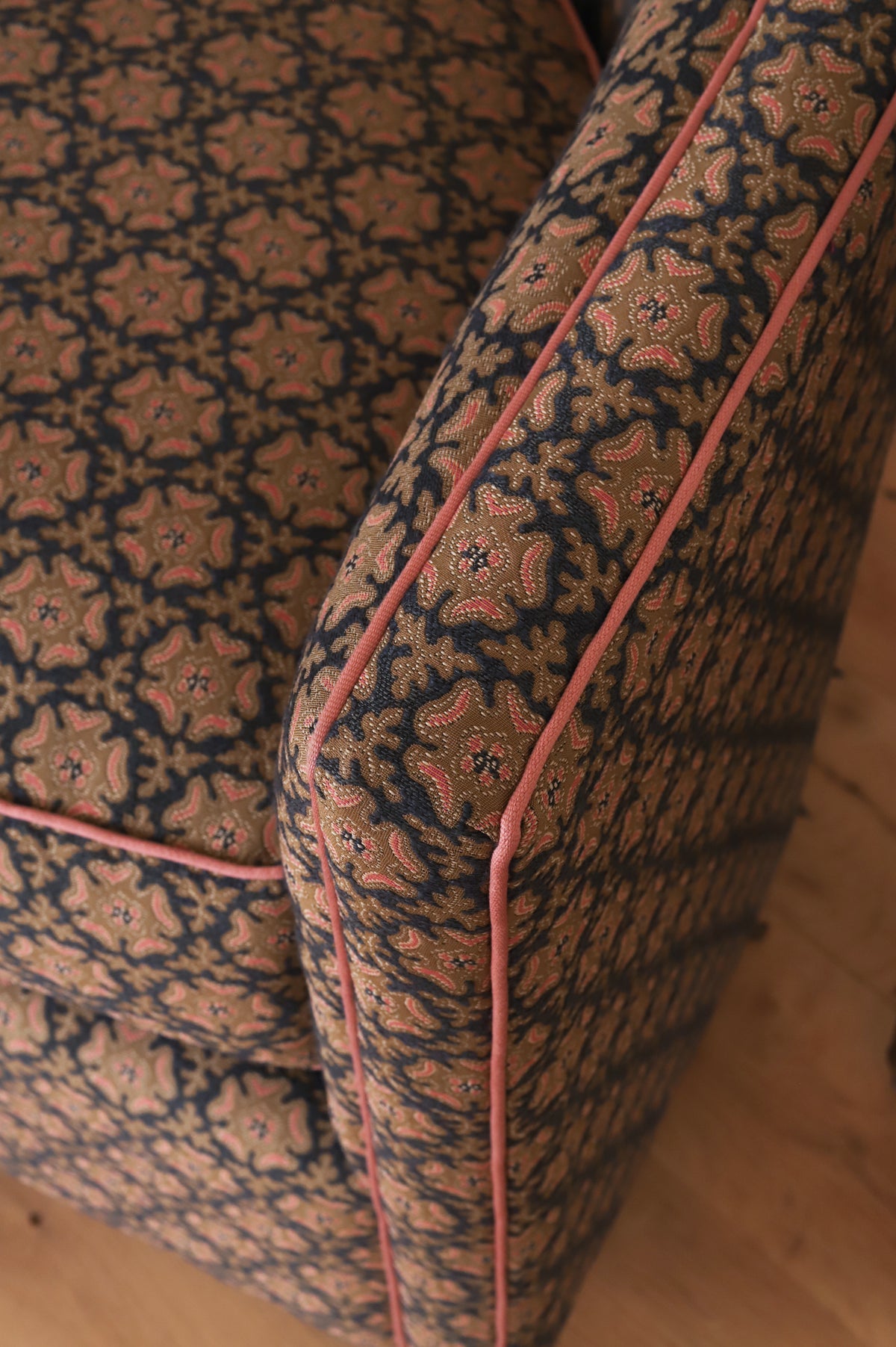 Vera Swivel Chair in Serena Dugan Odessa, Zinc/Camel, fabric detail