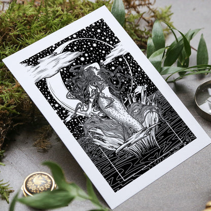 Black & White Mermaid Illustration